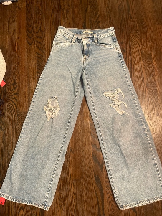 Levi's Denim - Levi's Light Blue Wide-Leg Distressed Jeans